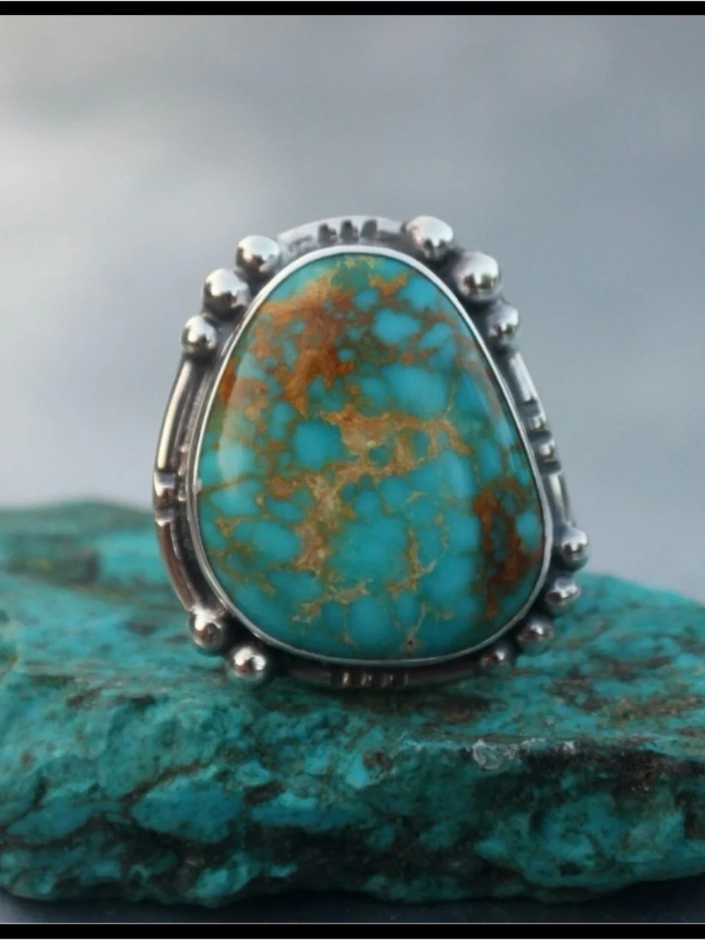 Exquisite Turquoise Statement Ring in Blue-Green. Women Men Unisex Jewelry